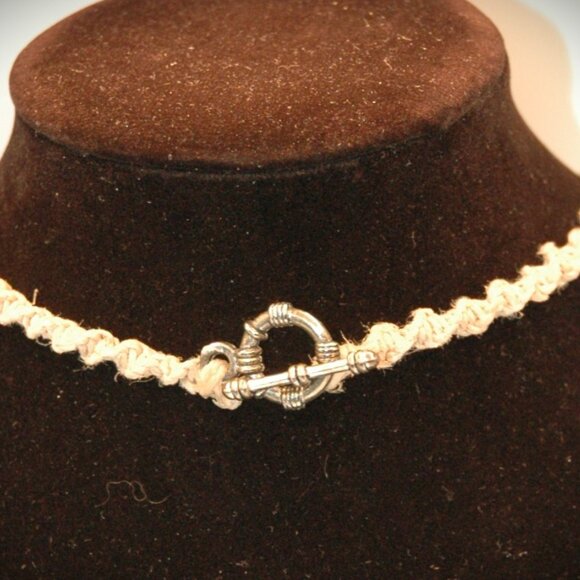 Large Multi-colored Gold Toned Butterfly on a Tan  Handmade Hemp 17" Necklace - Picture 4 of 4